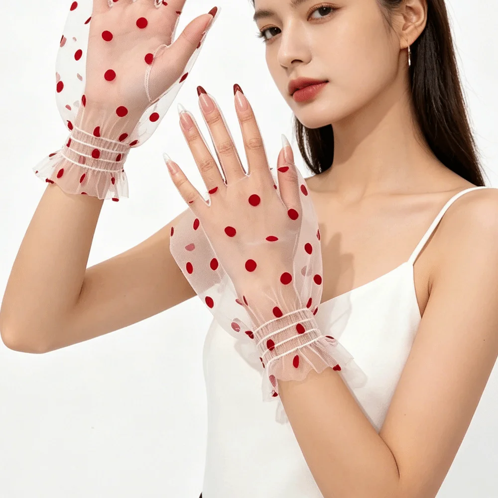 Lolita Style Sweet Polka Dot Fake Sleeves Short Lace Nail Art Sleeves Heart Ruffle Fake Pleated Cuff Daily