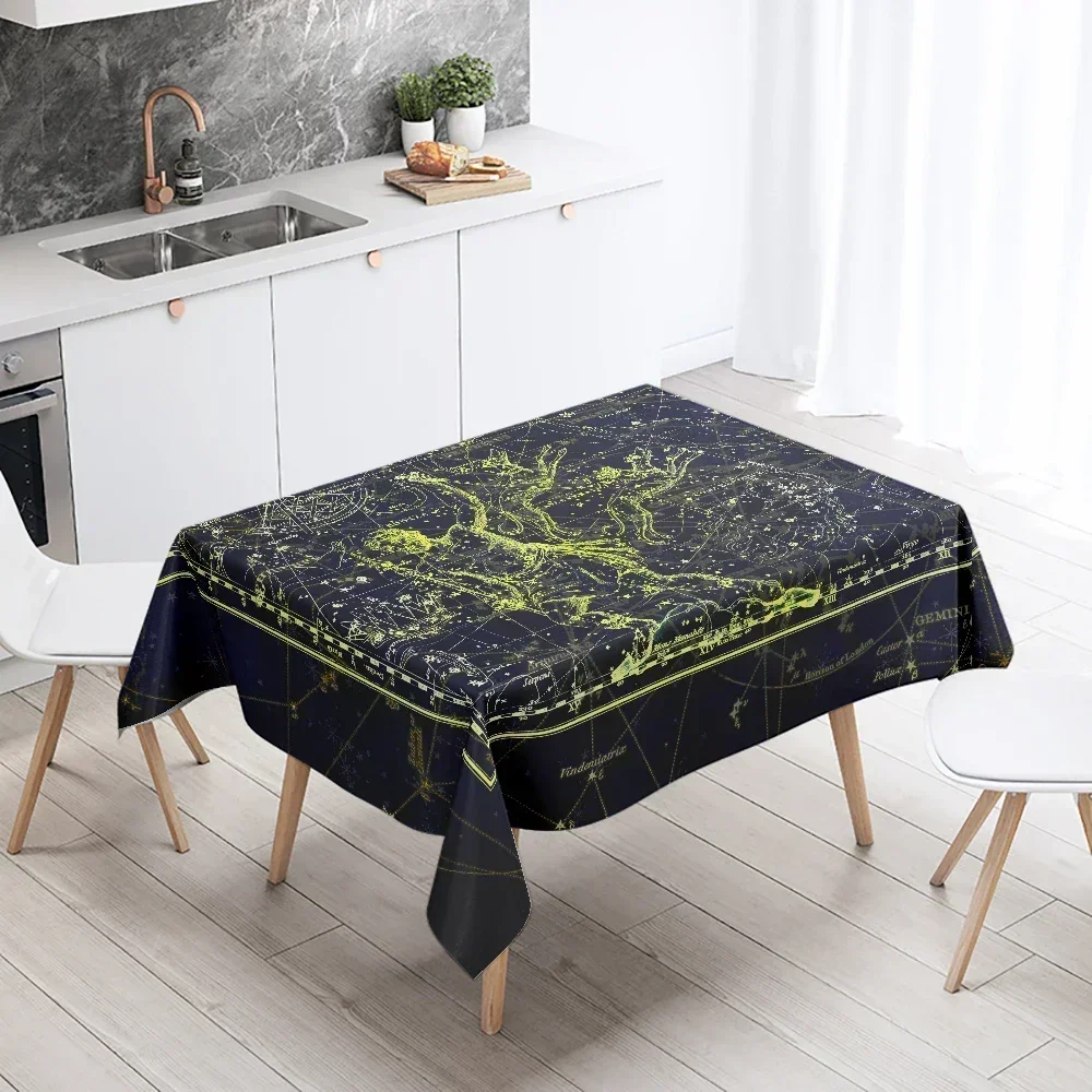 Animal Horoscope Zodiac Tablecloth Stars Sky Astronomy Esoteric Background Rectangle Astrology BLLYF011-M