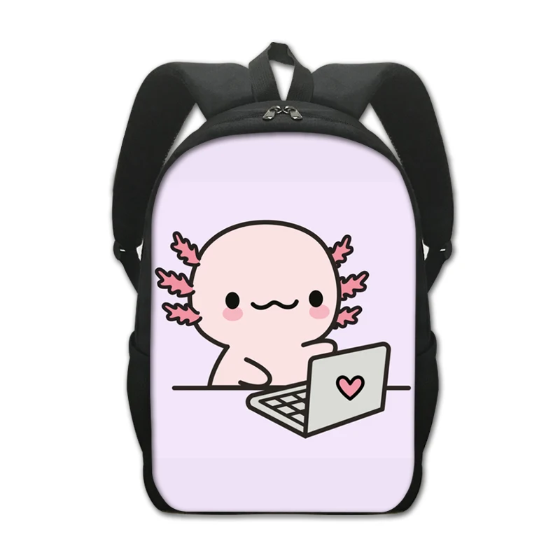 Kawaii Axolotl Sea Otters Backpack for Teenager Boys Girls Cartoon Fish Playing Video Game Daypack School Bags Children Bookbag