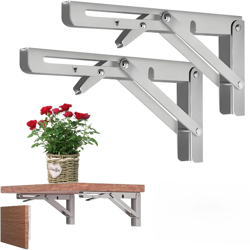 2pack Heavy Duty Foldable Shelf Bracket, DIY L  Stainless Steel Bracket for Workbench Folding Table Hinge
