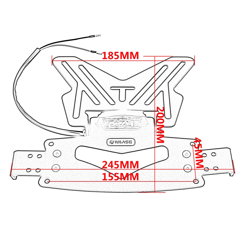 waase Universal Folding License Plate Frame Holder Bracket Rear Fender Tail Tidy w/ LED Light For Yamaha For Suzuki For Honda