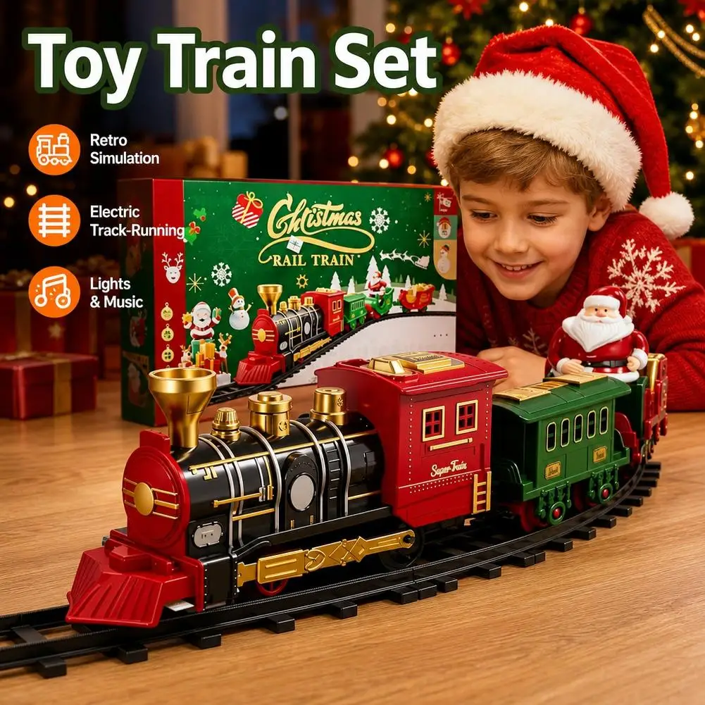 Christmas Music Electric Rail Train Toys Xmas Railway Model Party Decor Locomotive Playset Classic Train Toy Sound Gifts