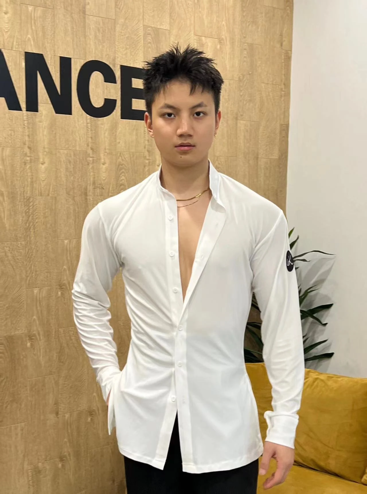 2024 New Latin Dance Competition Clothing For Men Stand Collar Cardigan Mesh Shirts Chacha Samba Adult Latin Dance Tops DQS17193