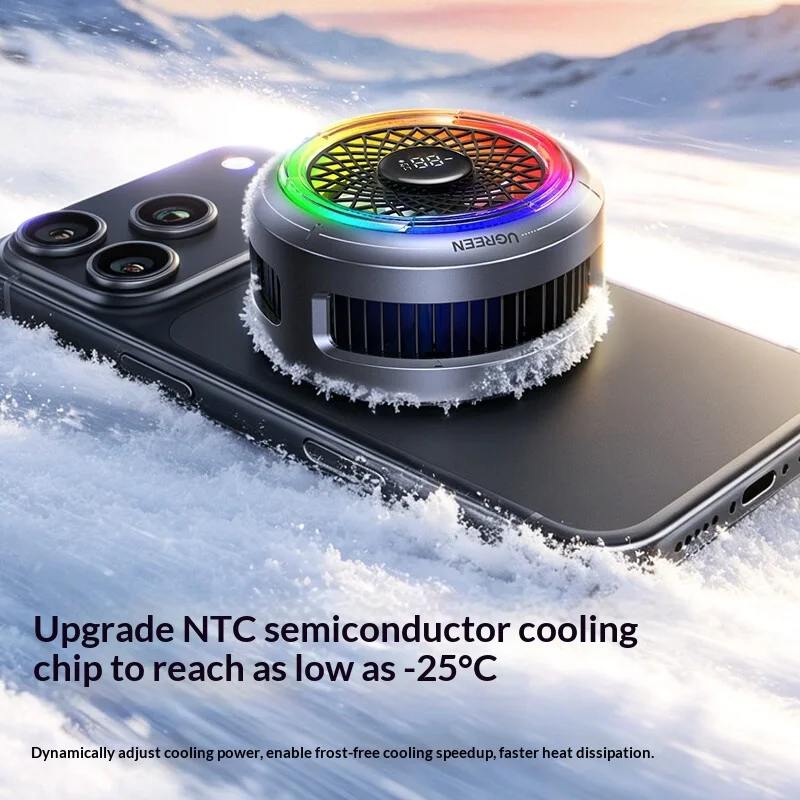 Ugreen Magnetic Phone Cooler Semiconductor Cooling Digital Display 3 Speed Low Noise For Iphone Android Ipad Gaming Streaming
