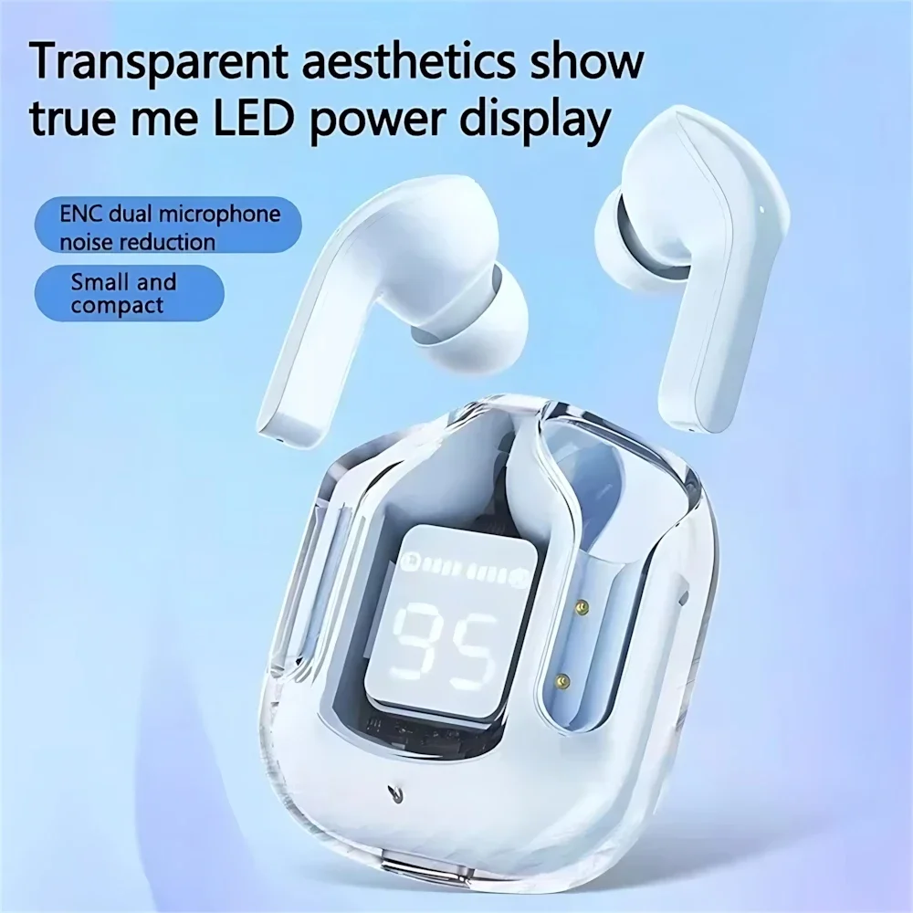 True Wireless Bluetooth Earplug Sports Headset Transparent ENC Power Digital Display Stereo Sound Earphones For All Smartphone