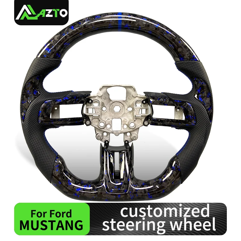 

Для Mustang 2015-2023 рулевое колесо Forge из углеродного волокна, индивидуальное светодиодное перфорированное кожаное спортивное колесо по индивидуальному заказу