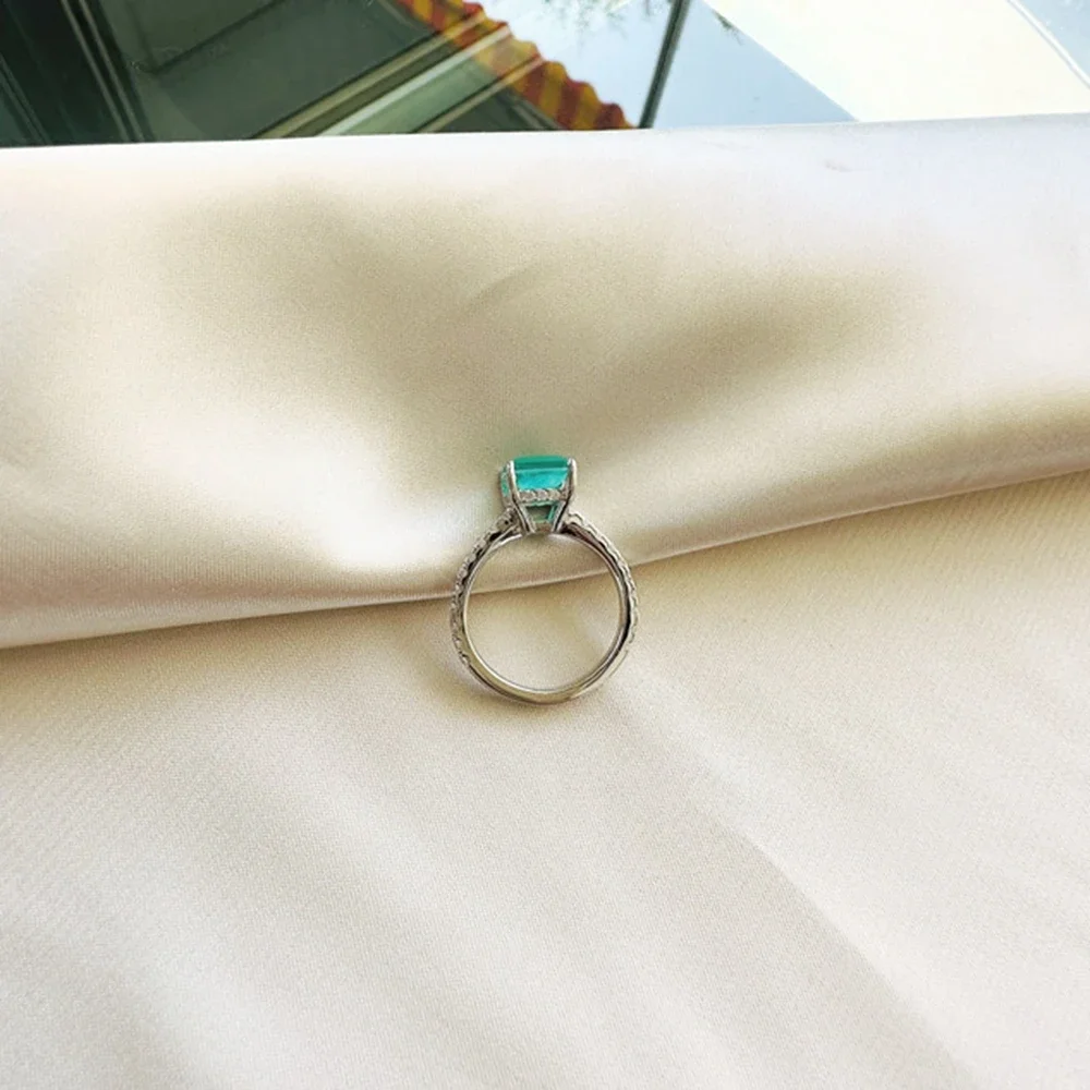 YANZE Vintage Sterling Silver 8*10MM Lab Paraiba  Gemstone Engagement Wedding Party Fine Jewelry Ring For Women