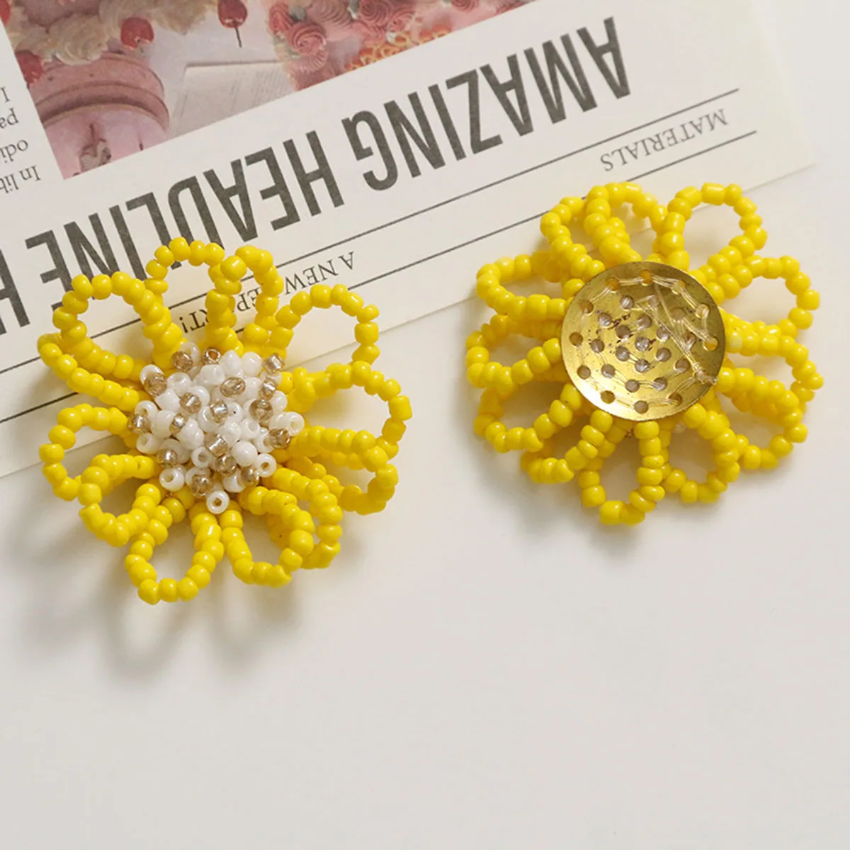 2Pcs Spring And Summer Millet Beads Hand-woven Beaded Colorful DIY Jewelry Earrings Accessories Hollow Flowers DIY Accessories
