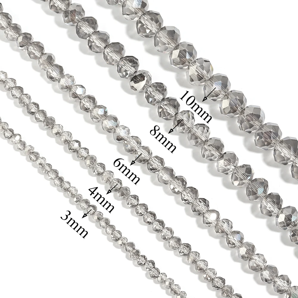 3/4/6/8/10mm Transparent Gray Rondelle Faceted Glass Crystal Beads Colorful Loose Spacer Beads For Jewelry Making DIY Bracelet