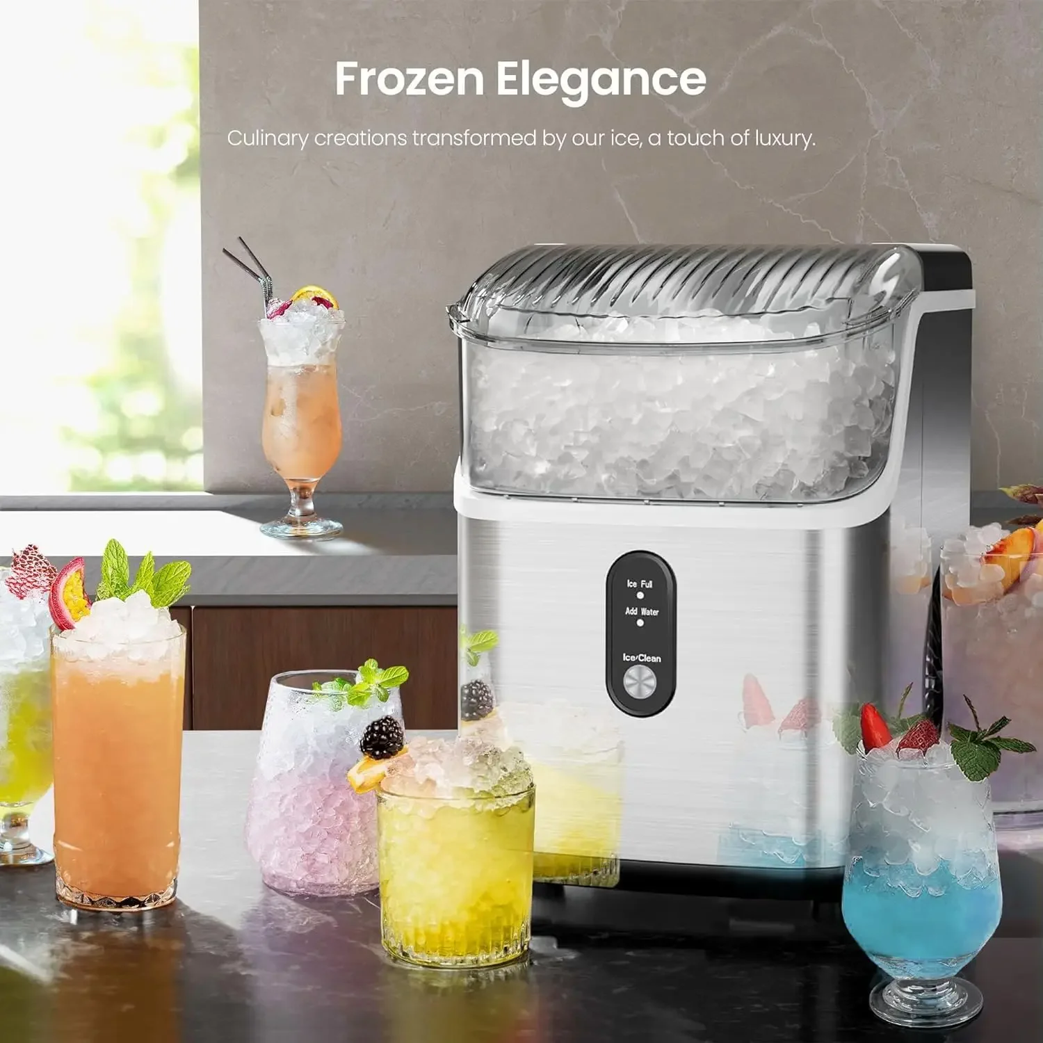 Ice Makers Countertop, 35lbs/Day Pebble Maker Machine with Sonic , Self-Cleaning Countertop Maker with Ice Scoop