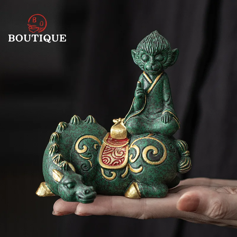 Green Sand Stone Tea Pet Gold Horse Figurine for Tea Ceremony Teapet Figurines Ceramics Set Dog Yixing Pixiu Puer Japanese Clay