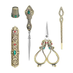 5PCS/Set European Style Tailor Vintage Sewing Scissors Kit With Thimble Embroidery DIY Craft Supplies With Needles Scissors