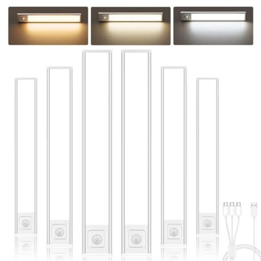 

Under Cabet Lightg, 000mAh USB-C Rechargeable, Motion Sensor Under Cabet Lights with 3 Color and Dimmable, Magnetic Under Count