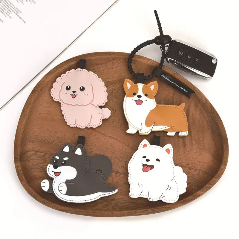 Women's Pendant Puppy Creative Cute And Novel Pinch-shaped Leather Puppy Keychain Car Pendant Pink Color Simple Kawaii Girl Gift