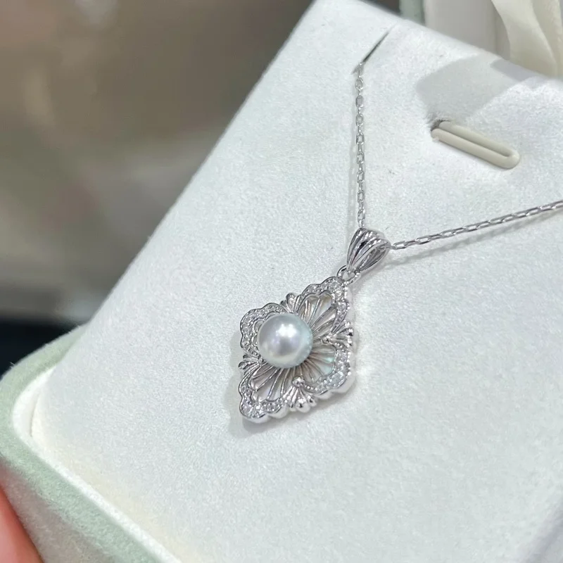 

SGARIT Designer Natural Gray Pearl S925 Silver Pendant Mother of Pearl Inlay Elegant Modern Jewelry for Women Luxury Gift