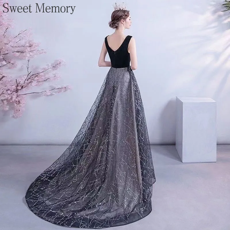 N130 Customized Floor Length Black Formal Evening Dresses Sweet Memory Weddings & Events Gown Sexy V-Neck Christmas Party Dress