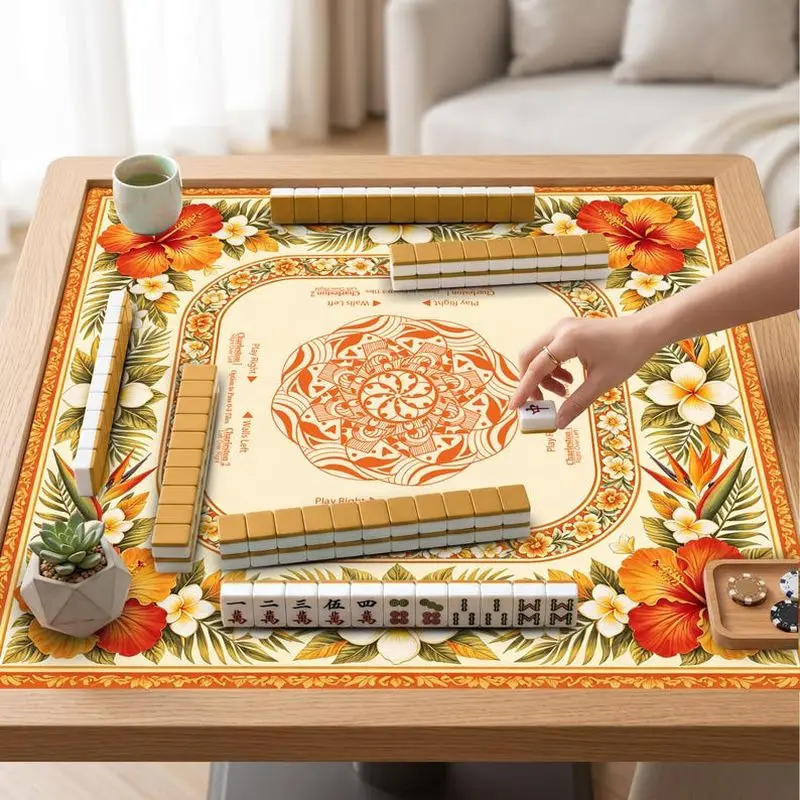 VIKAMA Hibiscus Floral Mahjong Mat Non Slip Noise Insulated Pad Mahjong Poker Domino Desktop Game Cover
