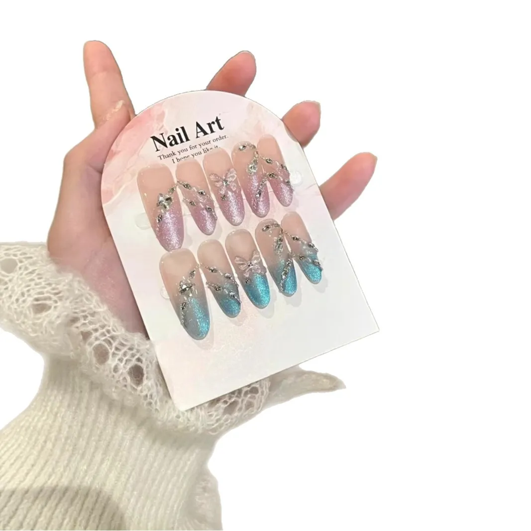 

Handmade armor mandarin duck blue purple butterfly cat eye temperament French advanced sense white nail sticker