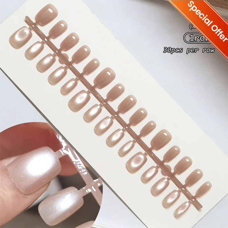 

30Pcs Glossy White Cat Magnetic Fake Nail Medium Square Press On Nails Elegantstyle False Nail Full Cover Fake Nail For Women