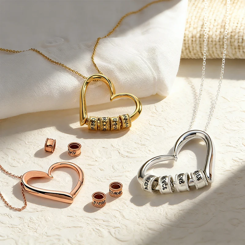 

Nextvance Personalized Custom Heart Necklace Engraved Name Beads Stainless Steel Choker For Women Family Jewelry Gifts