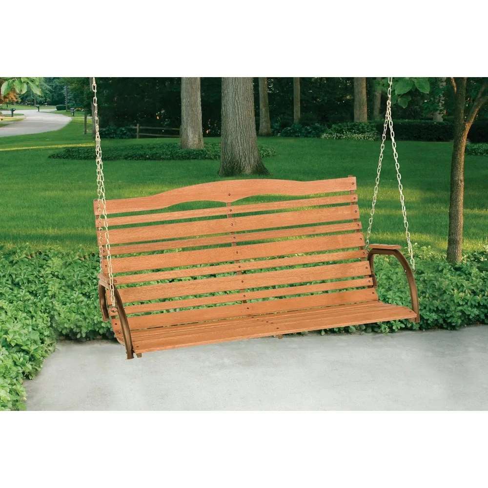 Country Garden Outdoor Patio Swing Powder Coated Steel Frame Wooden Seat Attachment with Chains, Holds Up to 500 Pound