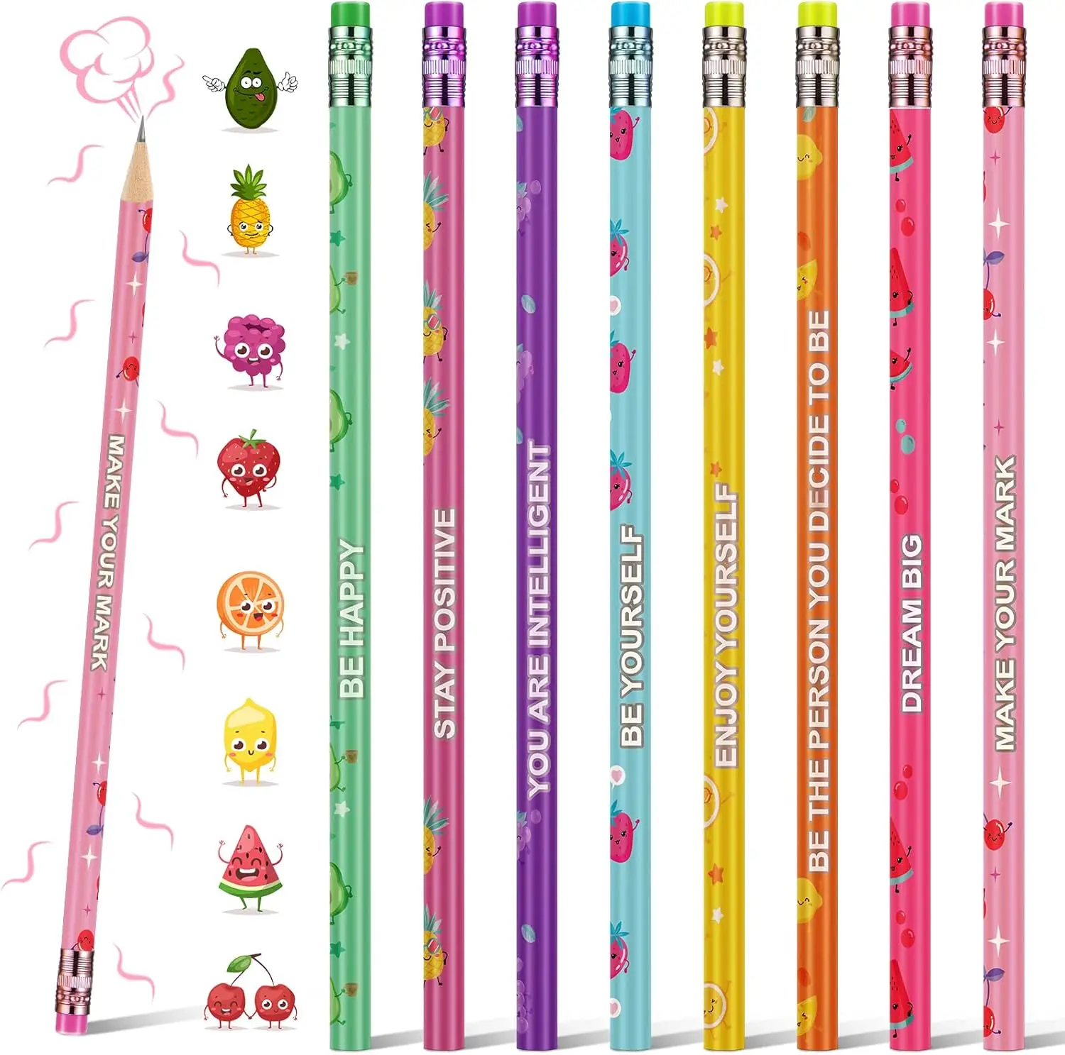 30 Pcs Scented Pencils for Kids Inspirational HB Pencils with Erasers Cylinder Colorful Fun Wood Pencils Motivational Graphite P