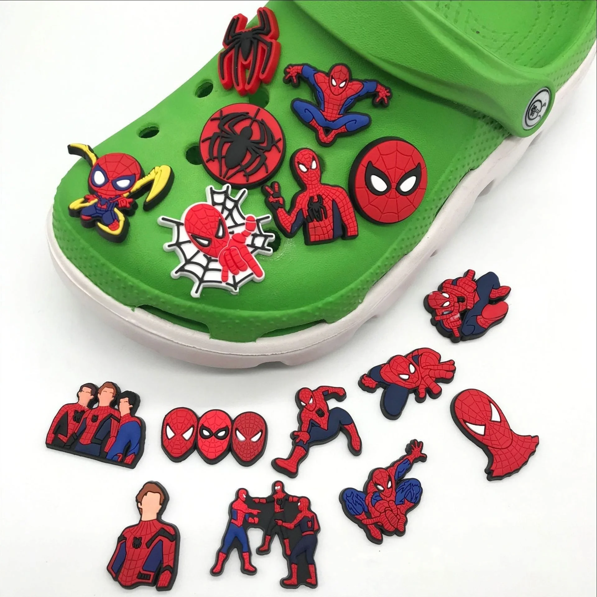 Mesuca 21Pcs Set Classic Cool Spider-Man Rubber For Slides Sandals Shoe Charms Soft PVC Clog Pins Decor Custom DIY Accessories