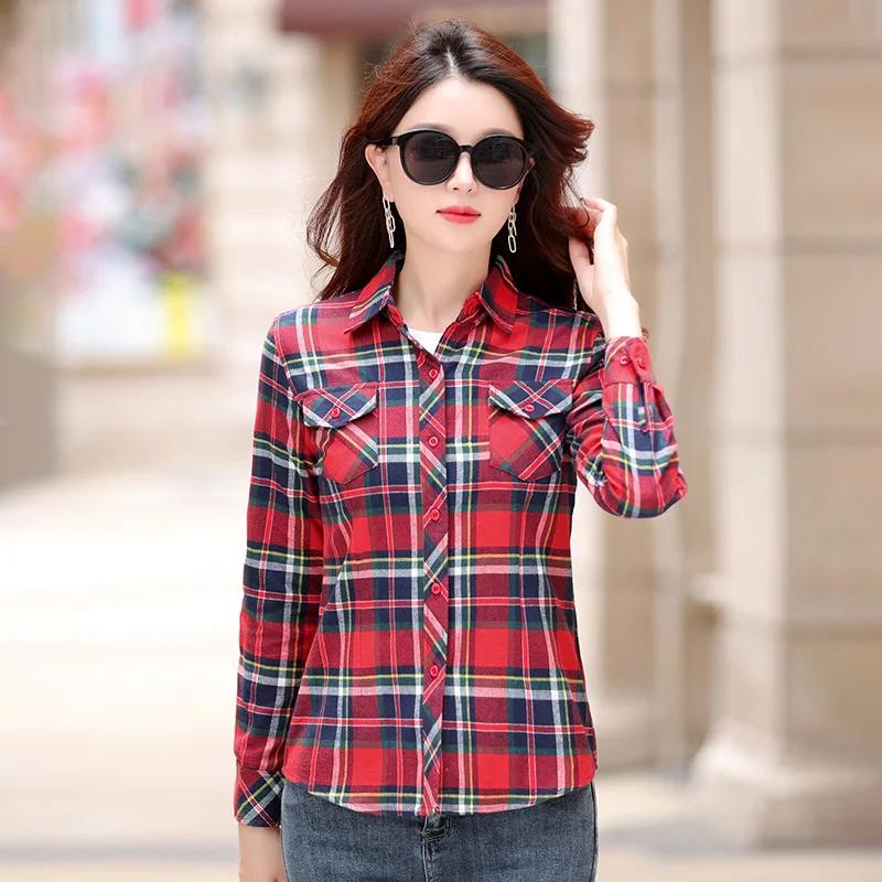 2024 Autumn Women Plaid Shirts Casual Slim Fit  Long Sleeve Blouses Tops Female Sweet Academy Style Lady Checked Shirts Clothes