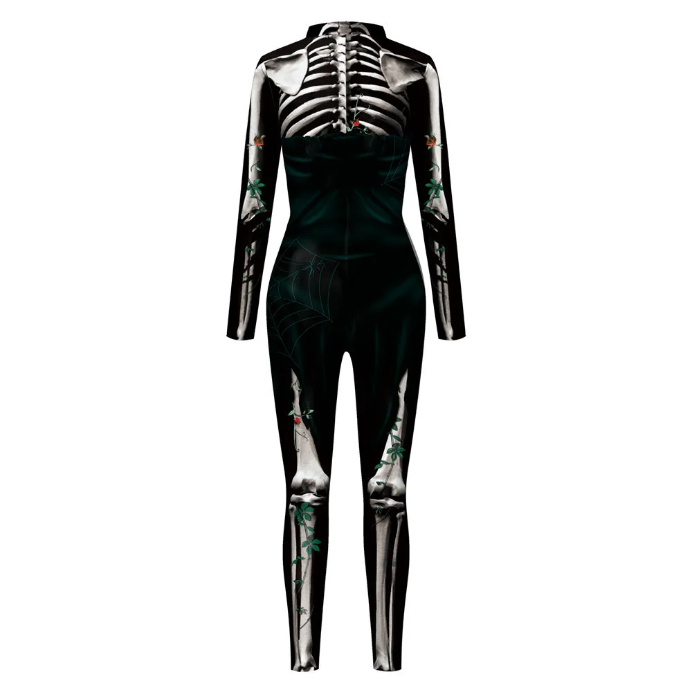 Festtags-Karnevalskostüm Skelett-Bedruckte Bodysuits für Frauen Bunte Halloween-Cosplay-Jumpsuits Zentai-Catsuit – Detail 32