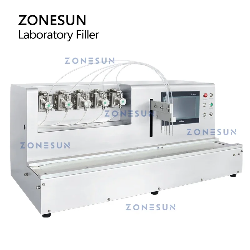 ZONESUN آلة تعبئة السوائل بمضخة السيراميك الأوتوماتيكية 5 فوهات 0.01-0.17 مللي كاشف حشو مختبر عالي الدقة ZS-YTCPD5