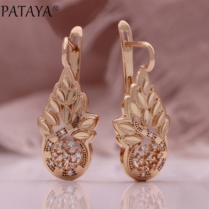 PATAYA 585 Rose Gold Color Romantic Pineapple Shaped Necklace Ring Earrings Fine Set for Women Gift Fine Jewelry