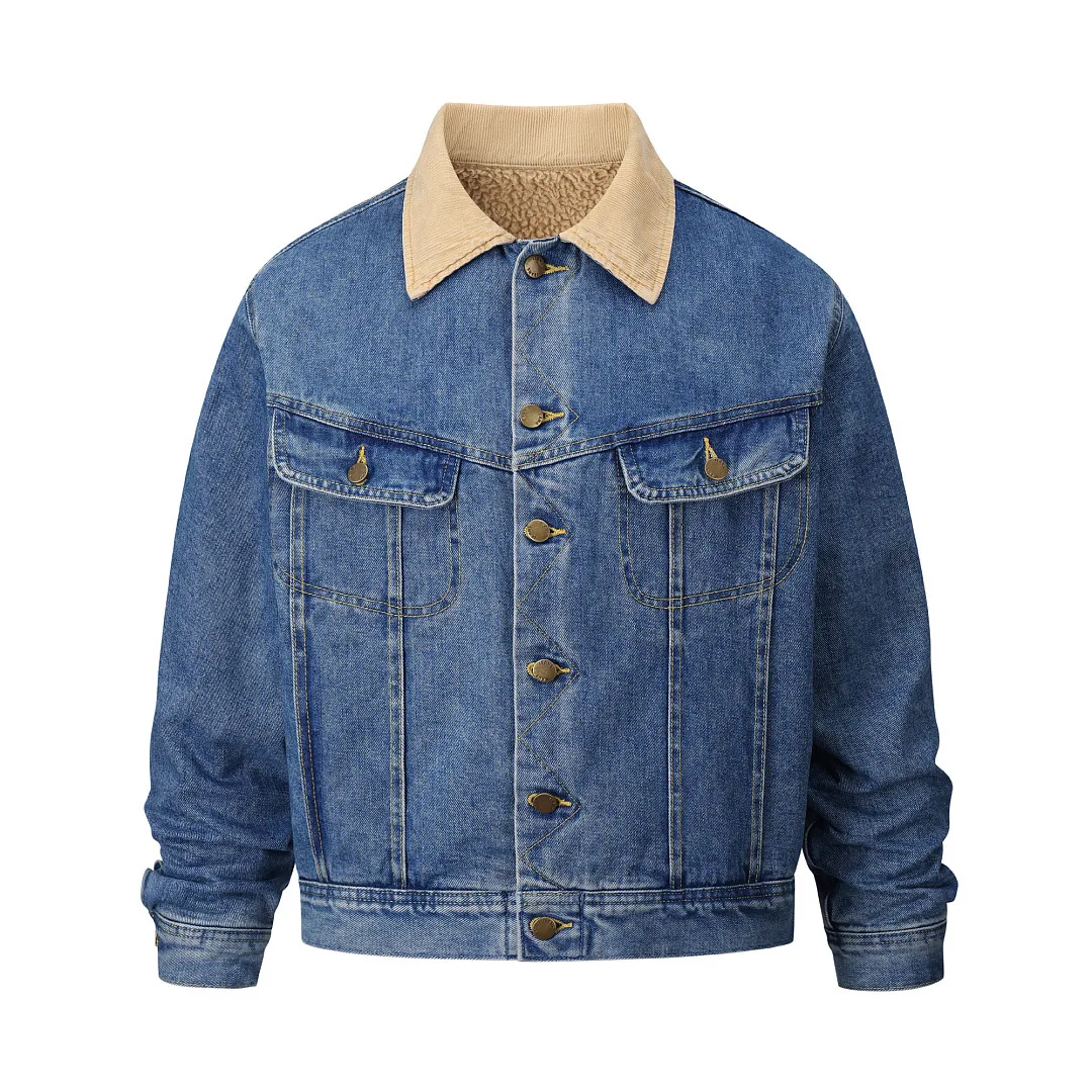 EU/US High-Street Storm Rider Denim Jacket for Men Autumn Winter Fleece Lining Heavyweight Unisex Vintage Trending Outerwear
