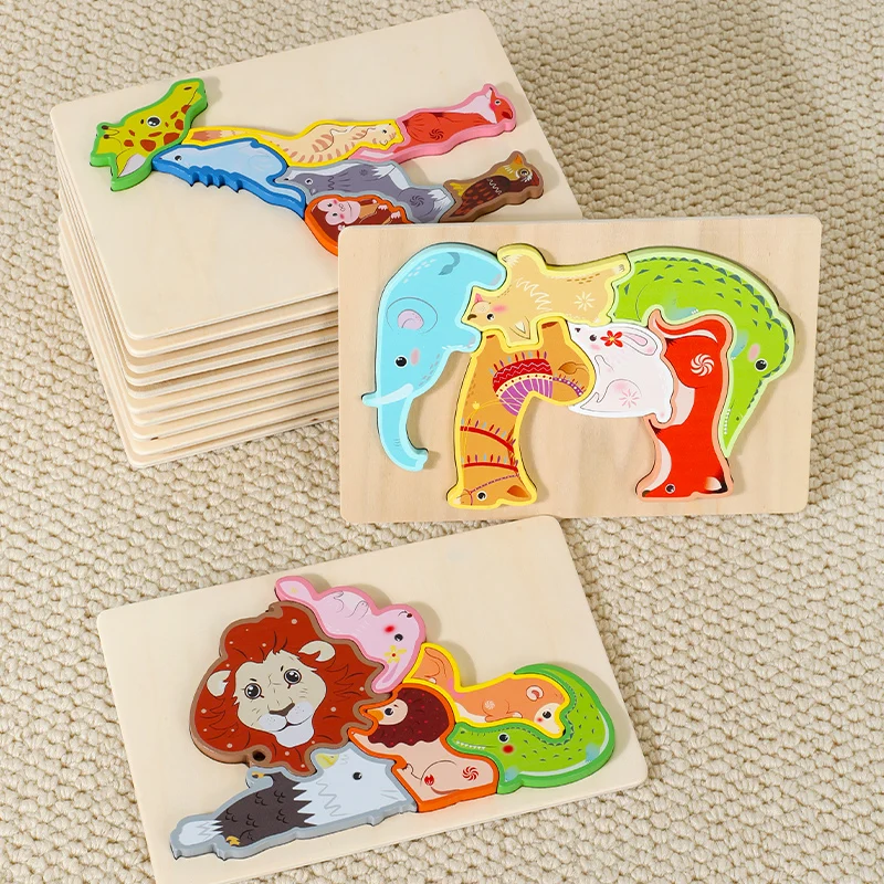 Puzzle en bois Montessori, jouets pour enfants, animaux de dessin animé, jeu de jouets éducatifs précoces, coffret cadeau pour enfants Tangram