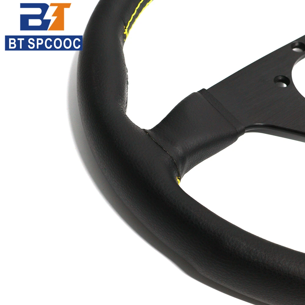 V2 13inch 320mm Real Leather Racing Steering Wheel JDM Car Sport Drift Steering Wheel Modified  Yellow view 5