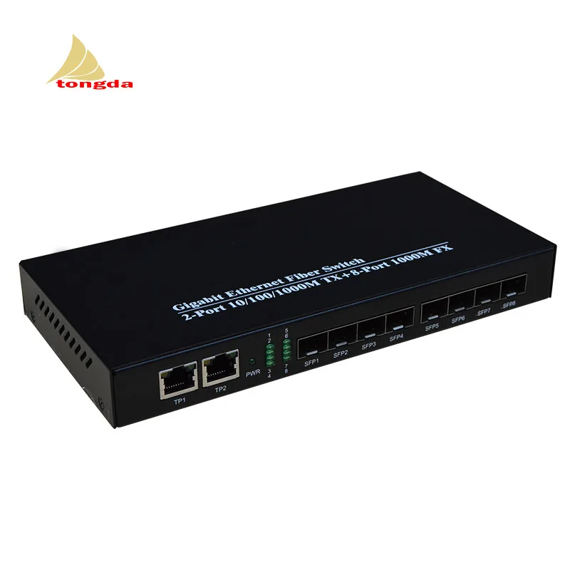8 Port Gigabit Fiber Optical Ethernet Switch with 2 RJ45 8 Port SC Media Converter 20km Transfer Distance Base-TX -1000Base-FX