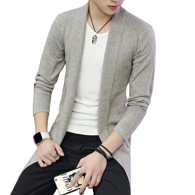 Long Knitted Cardigan 2025 Autumn Winter Korean Version Sweater Jacket Windbreaker Slim Fit Versatile Fashionable Men's Clothing