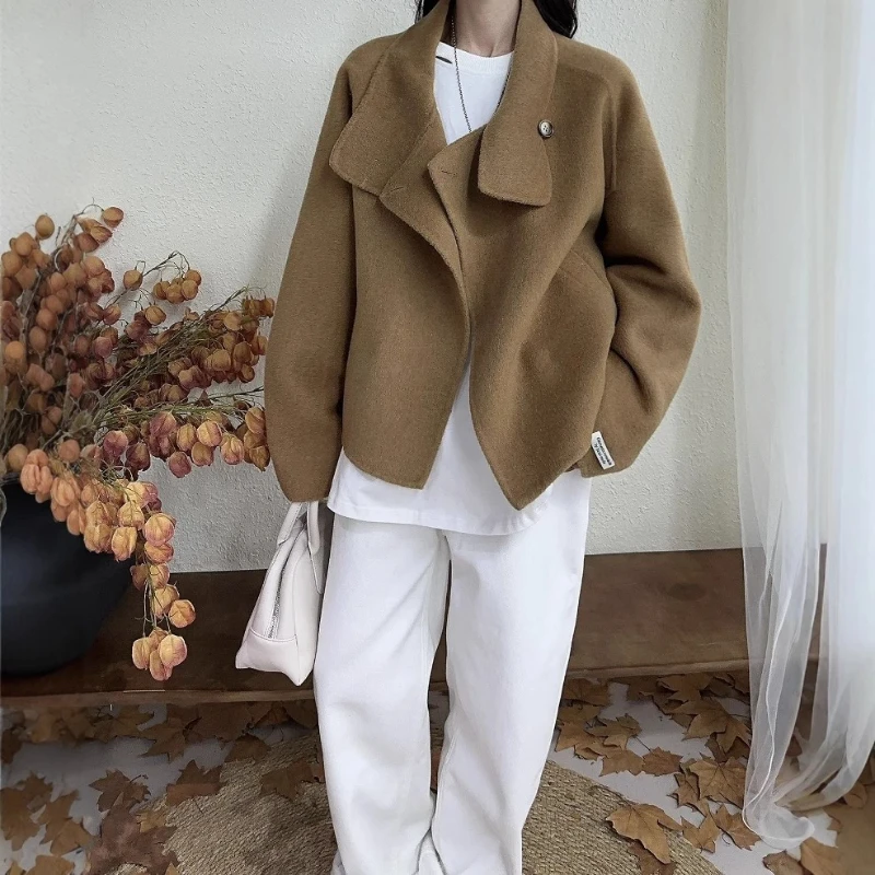 Temperament Raglan Sleeves Double-sided Wool Coat Autumn and Winter Design Sense Women's Woolen Coat