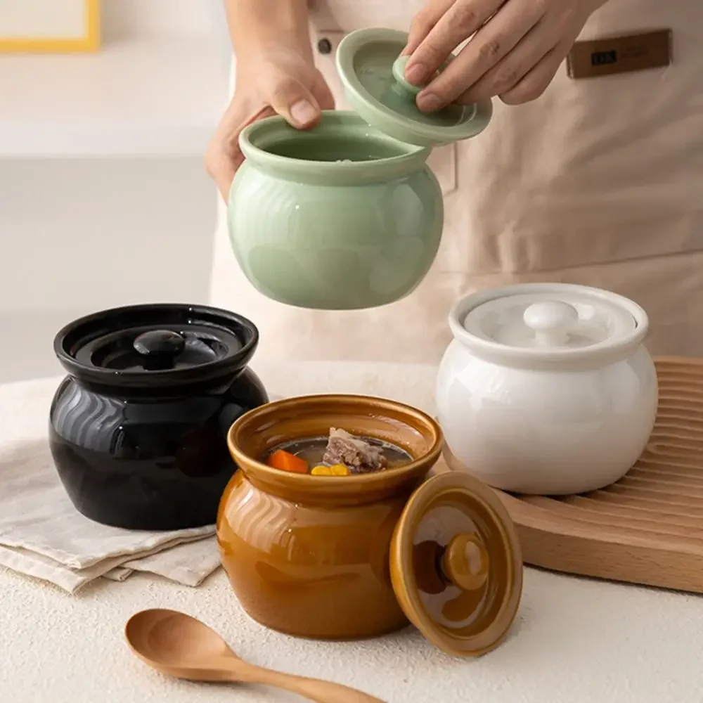 Pot Stew for One Person Water Separated Home Stew Small Soup Ceramic Food Grade NonStick Steaming Pot