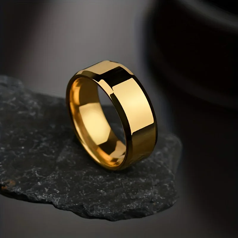 Stainless Steel Ring Classic Black Golden Silvery Glossy Men Rings