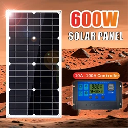 Single Crystal 600W Solar Panel Kits 12V Solar Panel Dual USB 18V 5V DC Flexible Solar Charger For Camping Car RV Battery Charg