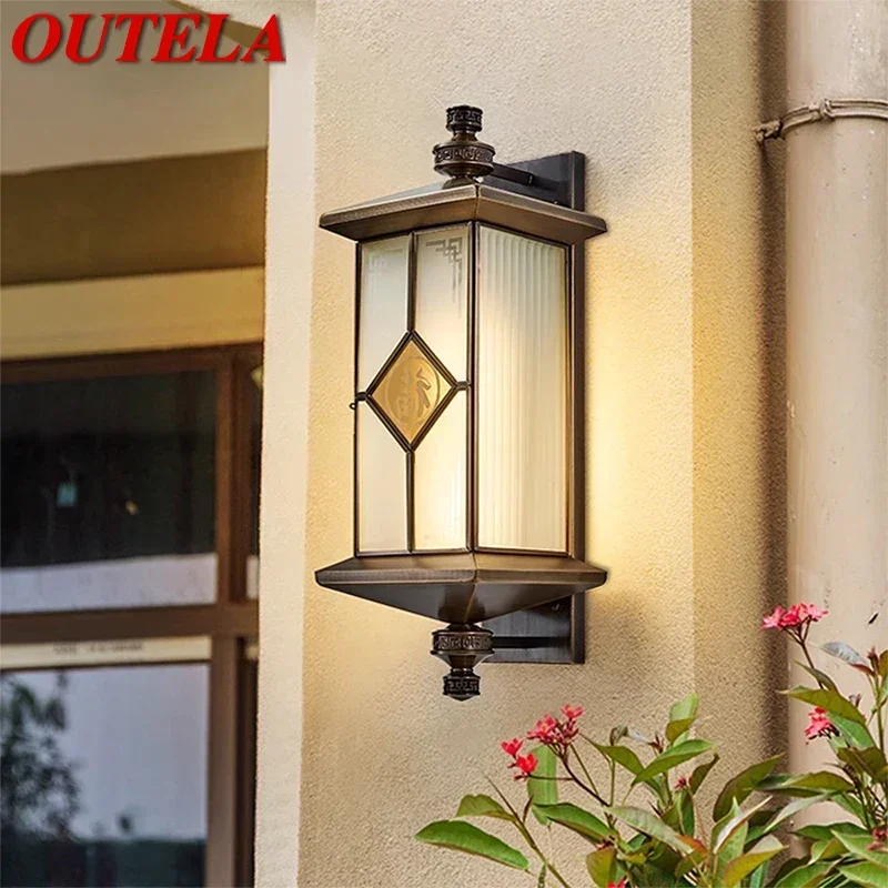 OUTELA Contemporary Solar Brass Outdoor Wall Lamps Simplicity Waterproof Creative Balcony Hallway Courtyard Villa Gate Hotel