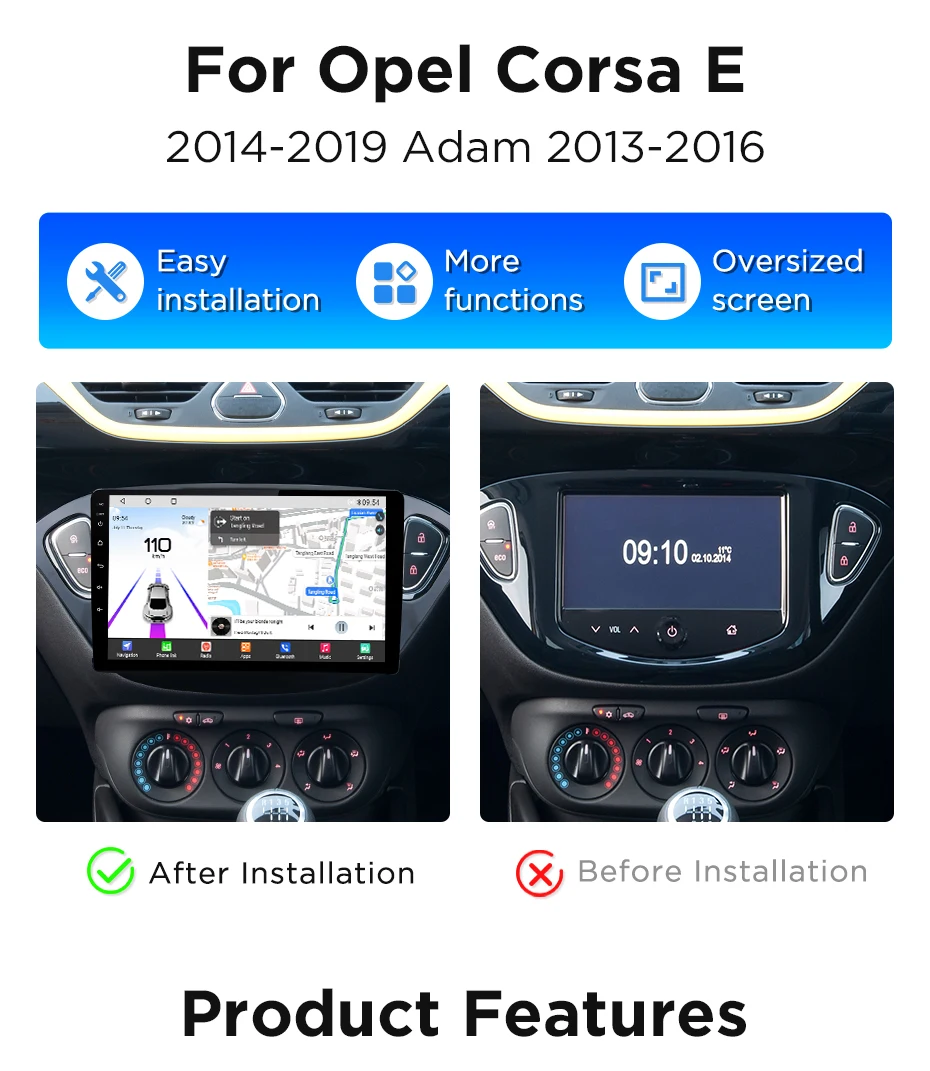 Junsun 360 ° Panoramakamera-Autoradio für Opel Corsa E 2015-2019, kabelloses CarPlay, Android Auto, Stereo, GPS-Navigation, RDS, WLAN, integrierte Cloud, eSIM, 4G – Detail 2