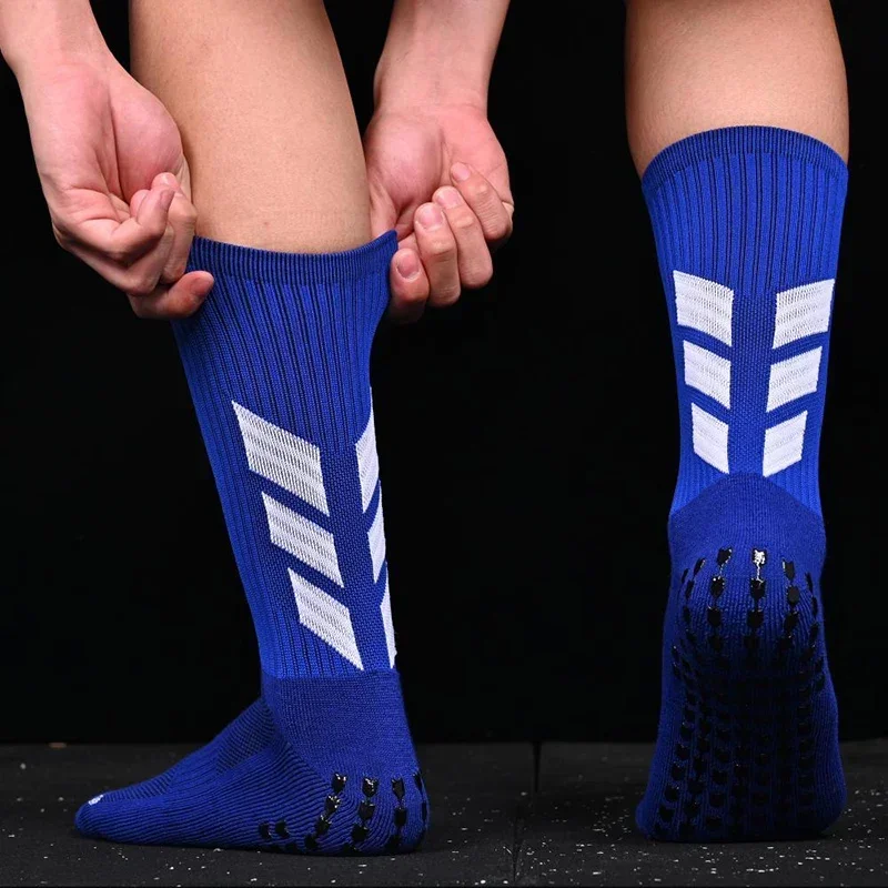 4 Pairs Non Slip Football Socks Adults Men Cotton Arrow Shaped Silicone Base Anti Slip Soccer Socks Baseball Rugby Grip Sock