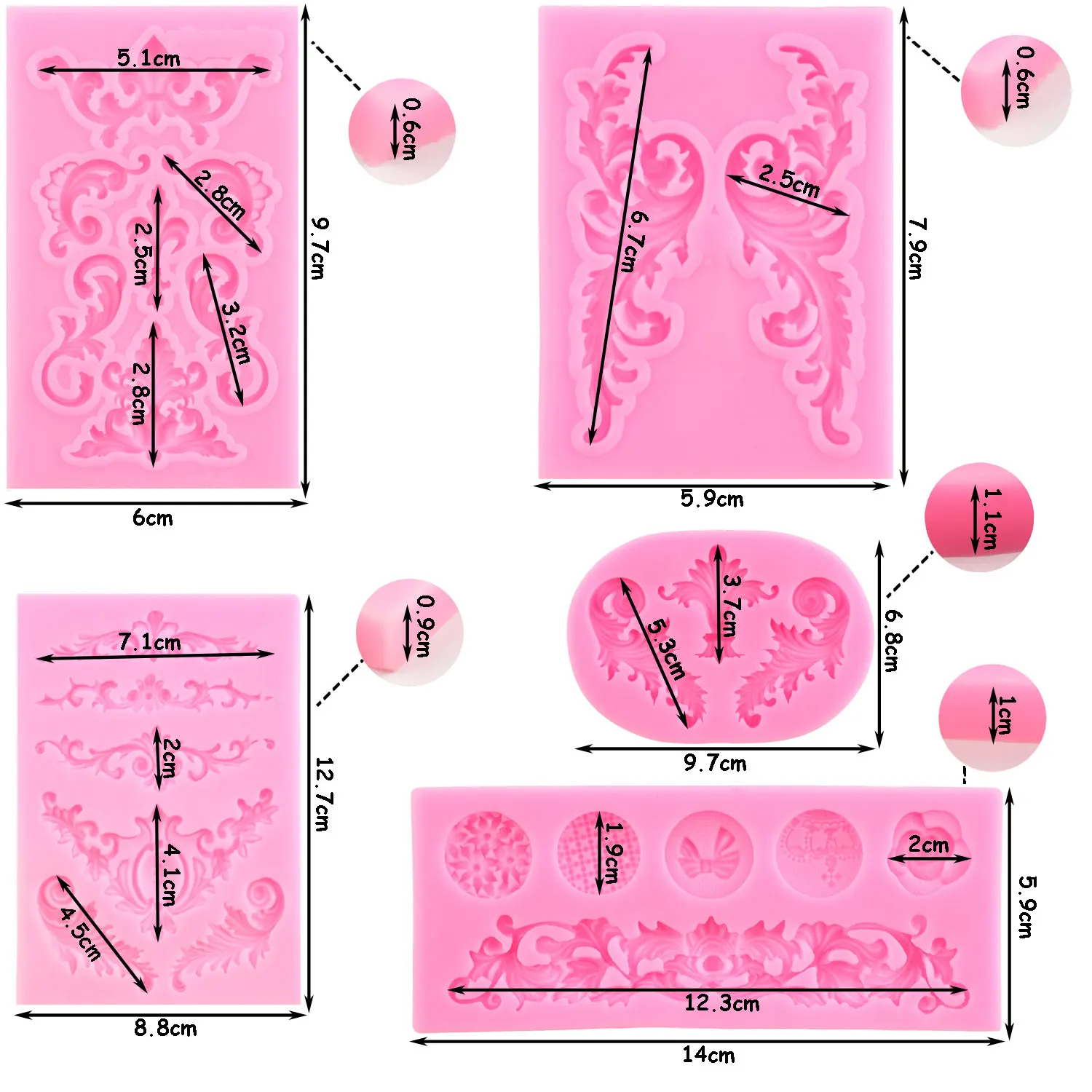 Baroque Style Curlicues Scroll Lace Fondant Silicone Mold Relief Flower Lace Mould Filigree Mold Chocolate Cake Decorating Tools