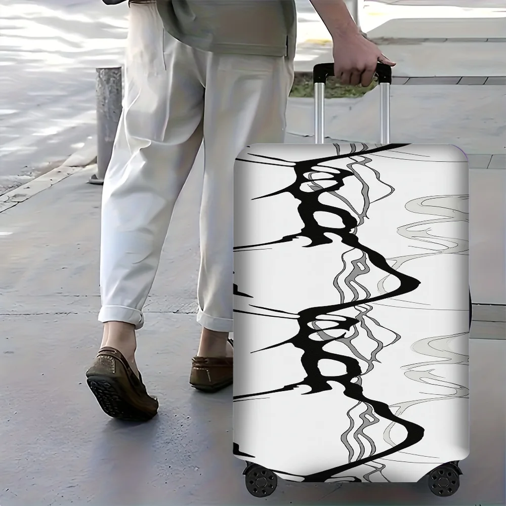 

1PC abstract black corrugated luggage cover for luggage sizes 18 – 32 inches; dust and elastic travel accessory with surreal