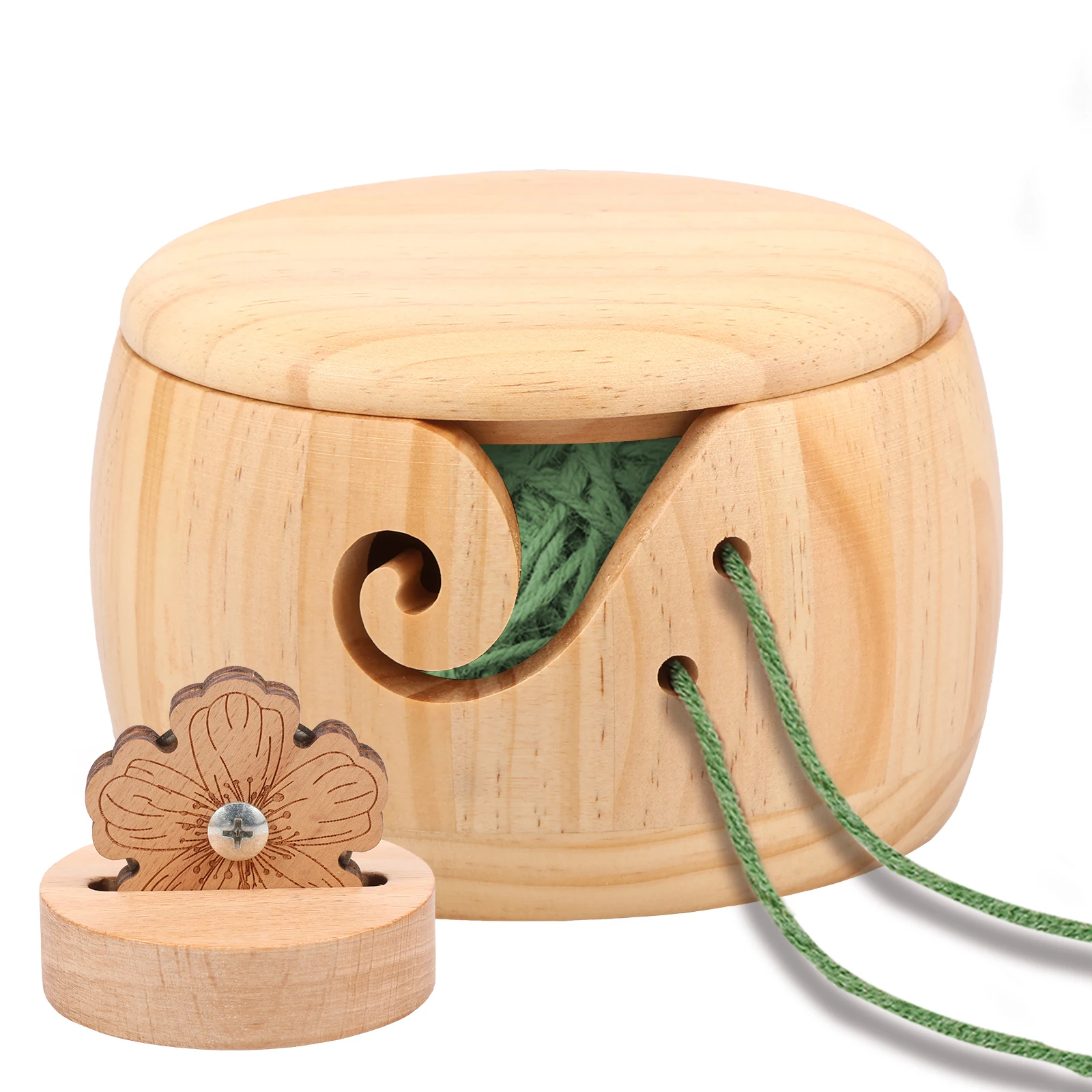 

Wooden Yarn Bowl Holder Crochet Yarn Bowl with Lid Efficient Knitting Yarn Bowl Storage and Thread Cutter Yarn Bowl Set for DIY