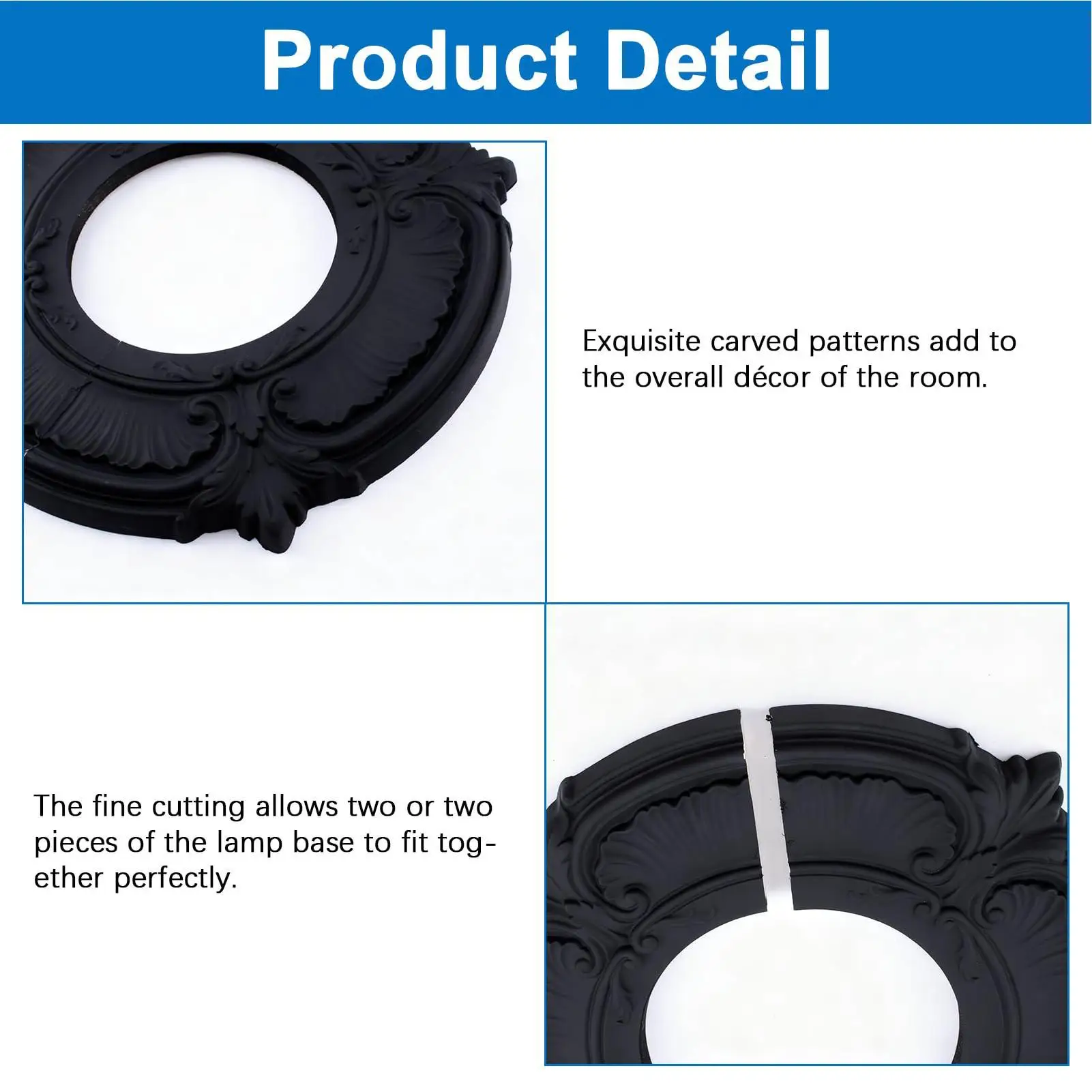 Black Split Ceiling Light Medallion Fan Panel Decor Cover for Living Room Bedroom Kitchen Entryway Apartment Dorm Indoor Home view 5