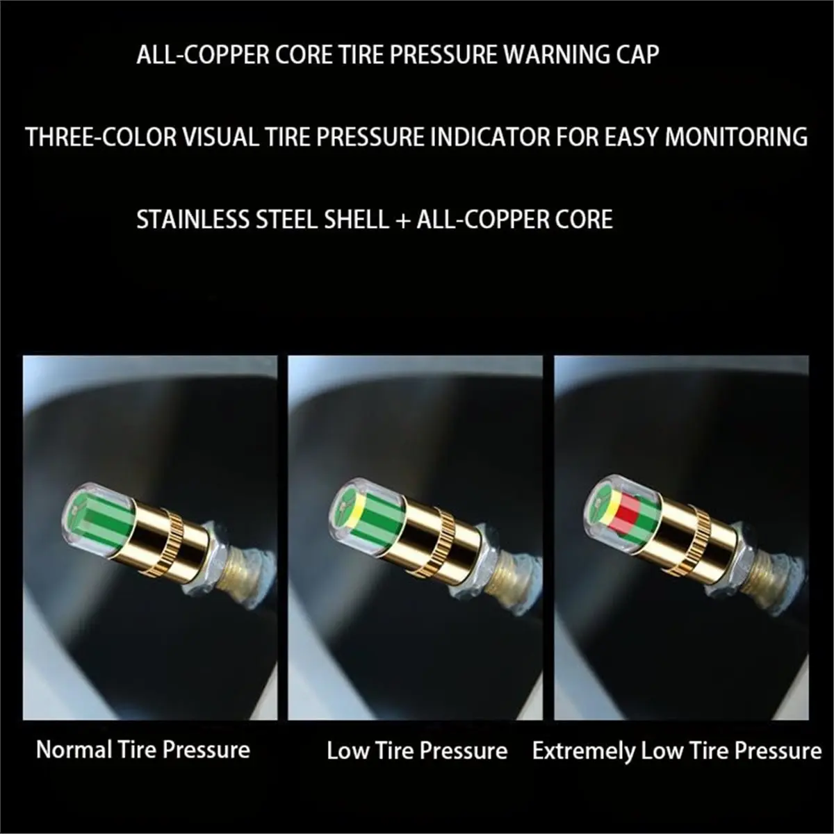 #14N Tire Pressure Monitor Valve Stem Caps, 36 PSI 2.4Bar, Easy Read,Tire Pressure Indicator,(Copper)