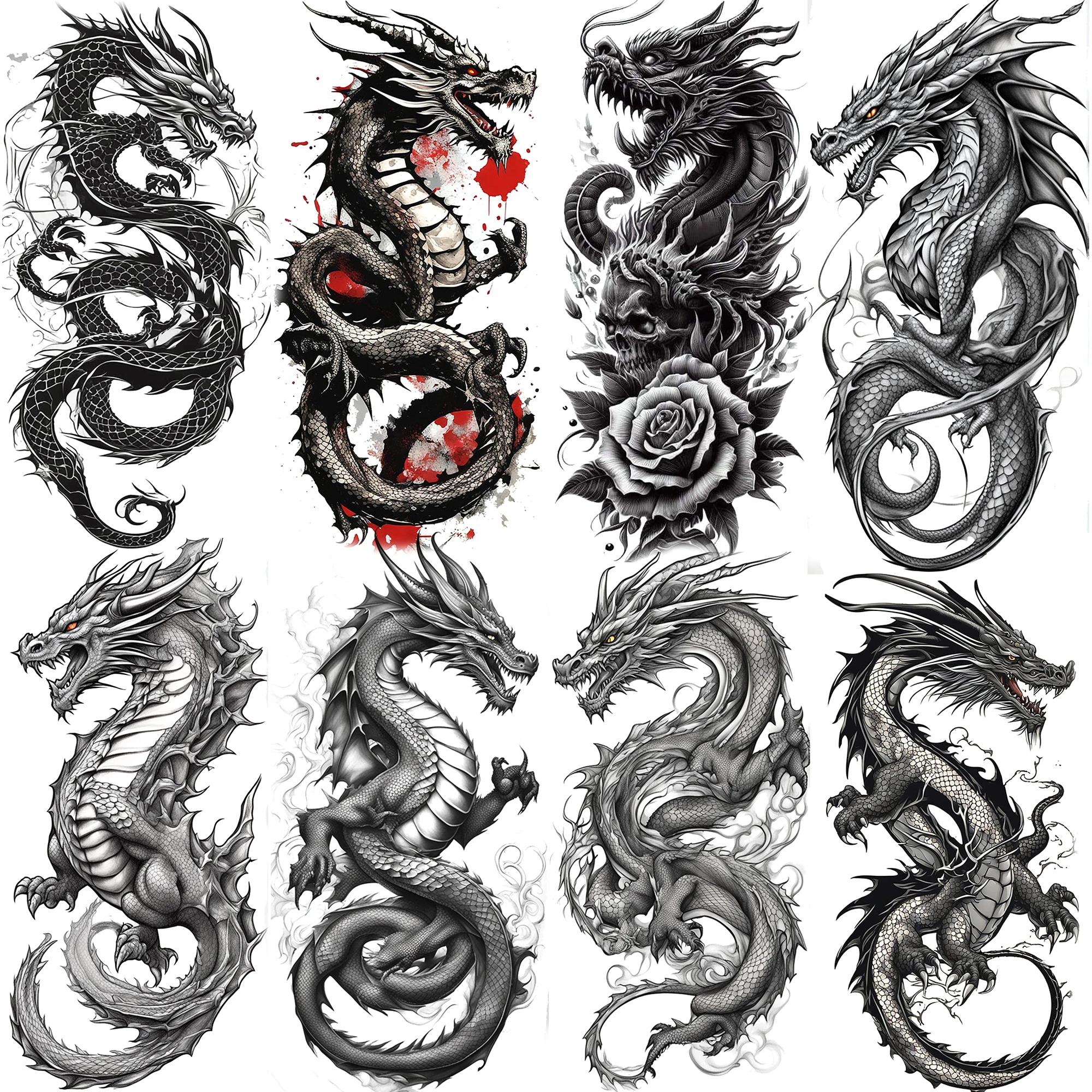 

1 Sheet Cool Fierce Roaring Dragon Temporary Tattoos For Men Women Adults Waterproof Long Lasting Realistic Fake Tattoo Sticker