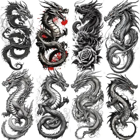 1 Sheet Cool Fierce Roaring Dragon Temporary Tattoos For Men Women Adults Waterproof Long Lasting Realistic Fake Tattoo Sticker